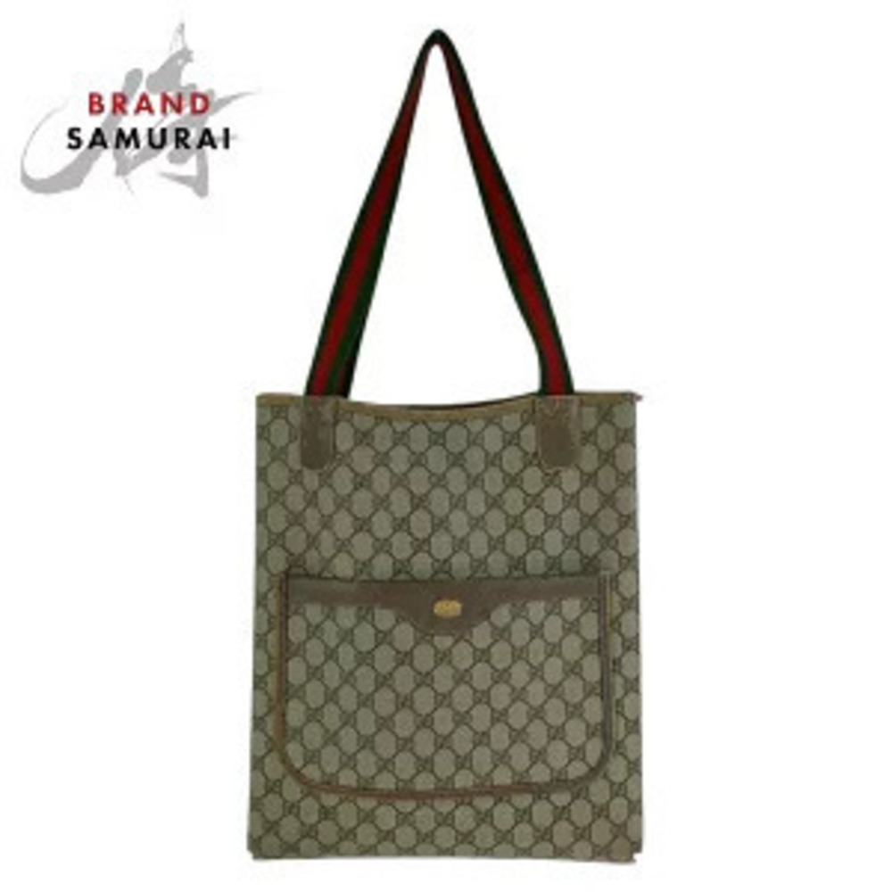 Gucci Sherry Beige GG Supreme Canvas Leather Tote Bag Shoulder